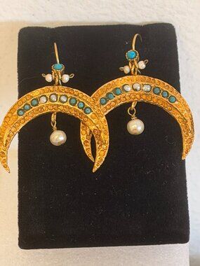 Traditional Turkish Ottoman Earrings Costume 24kt Gold over bronze